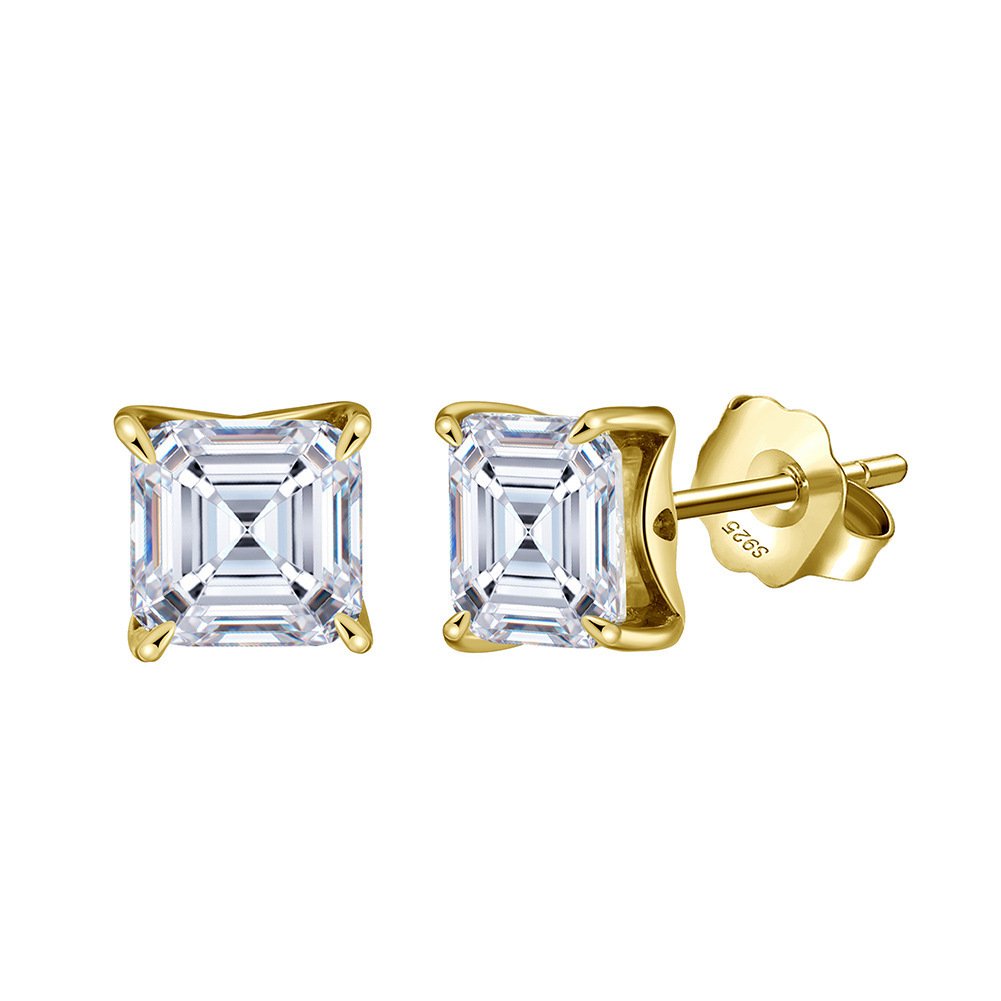 Emerald Cut Moissanite 1ct - 18k gold plated 925 sterling silver stud earrings , gold color