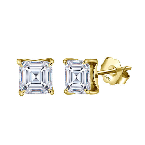 Emerald Cut Moissanite 1ct - 18k gold plated 925 sterling silver stud earrings , gold color