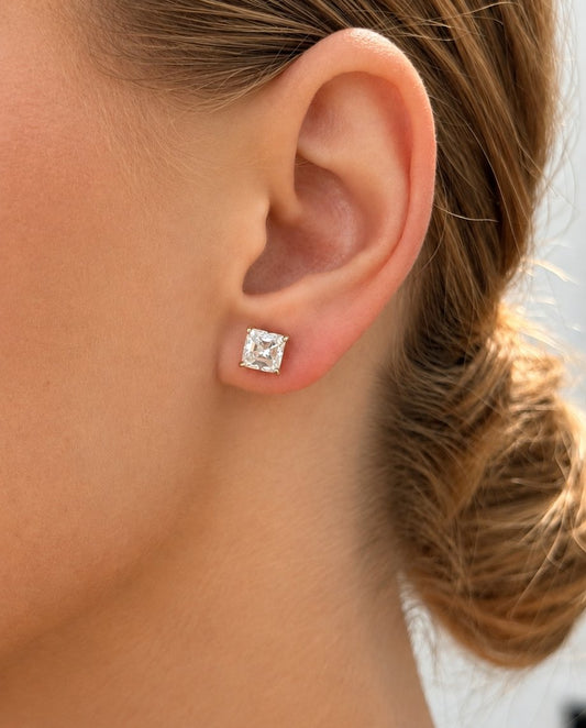 Emerald Cut Moissanite 1ct - 18k gold plated 925 sterling silver stud earrings , gold color