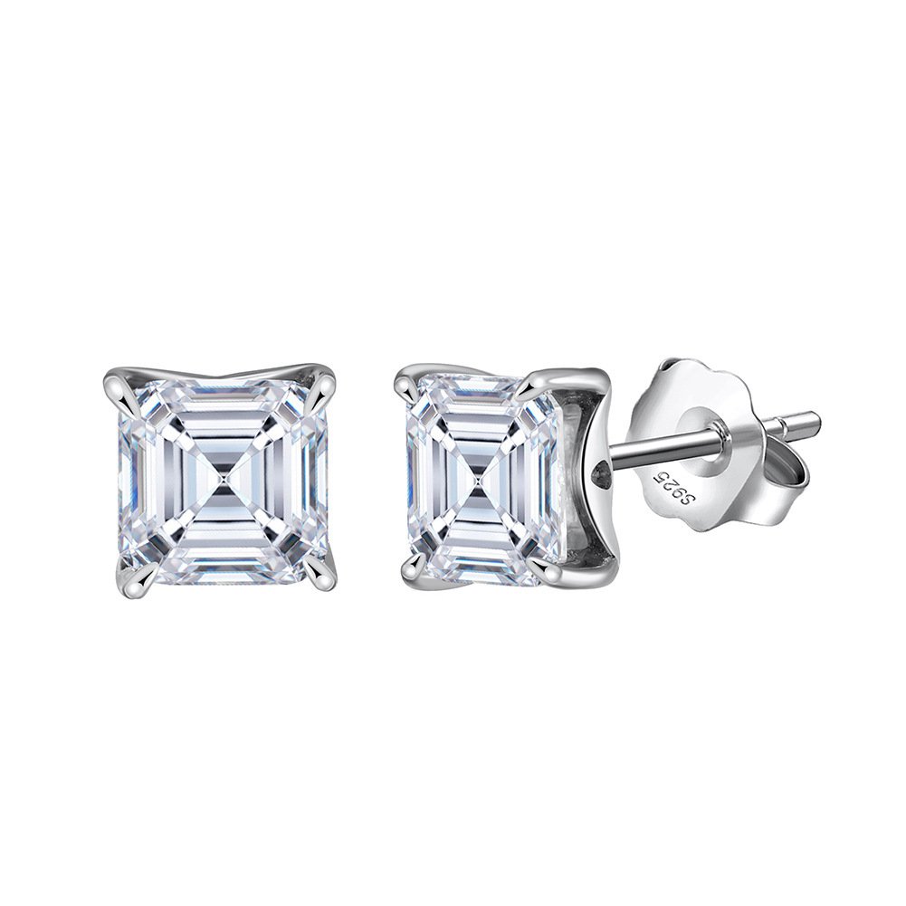 Emerald Cut Moissanite 1ct - 925 sterling silver stud earrings , silver color