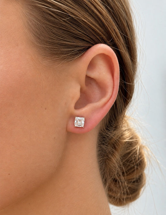 Emerald Cut Moissanite 1ct - 925 sterling silver stud earrings , silver color