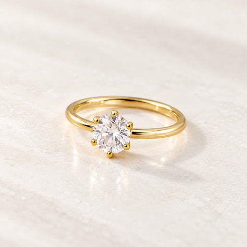 Round zirconia - 18k gold plated ring , gold color