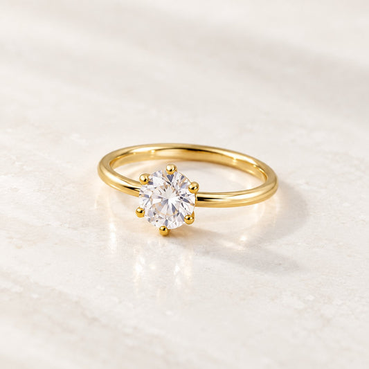 Round zirconia - 18k gold plated ring , gold color
