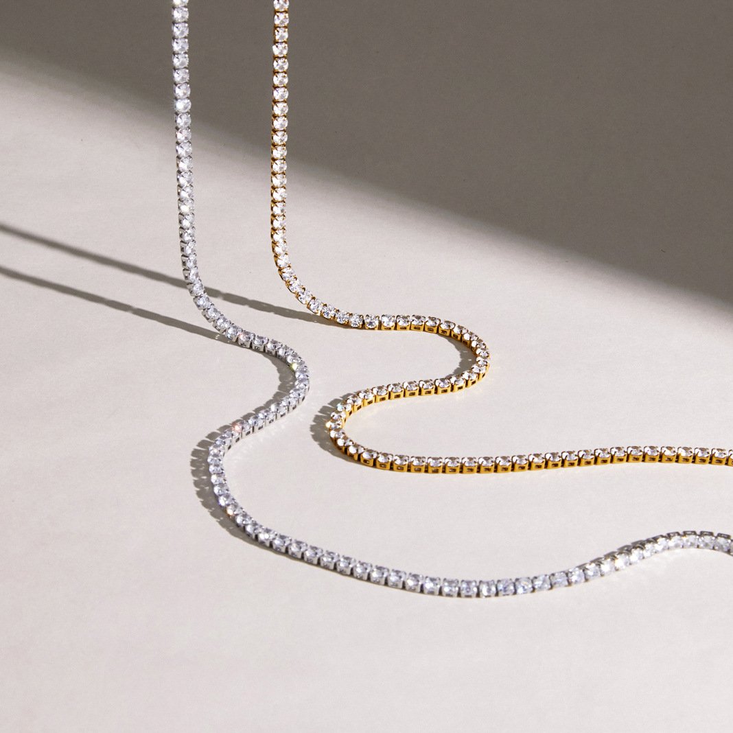 Tennis necklace - 18k gold plated with AAAA cubic zirconia , silver color