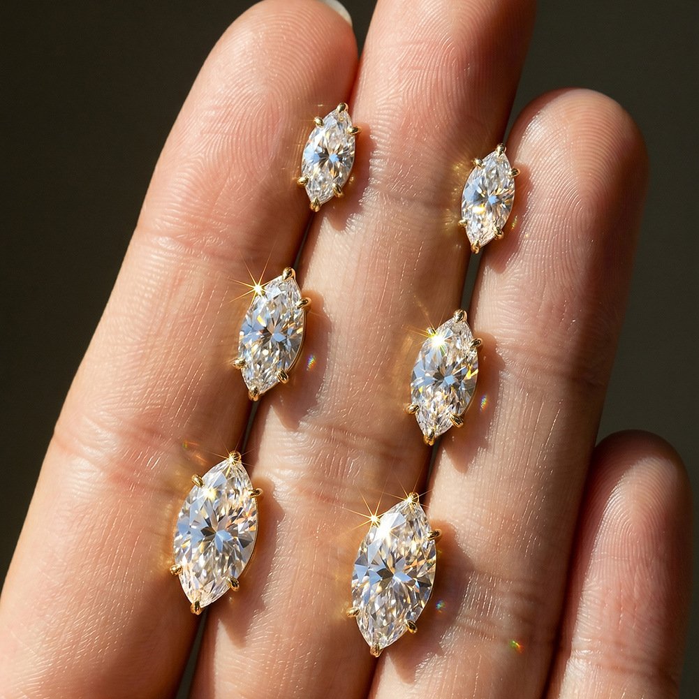 Marquise Moissanite - 18k gold plated stud earrings , gold color