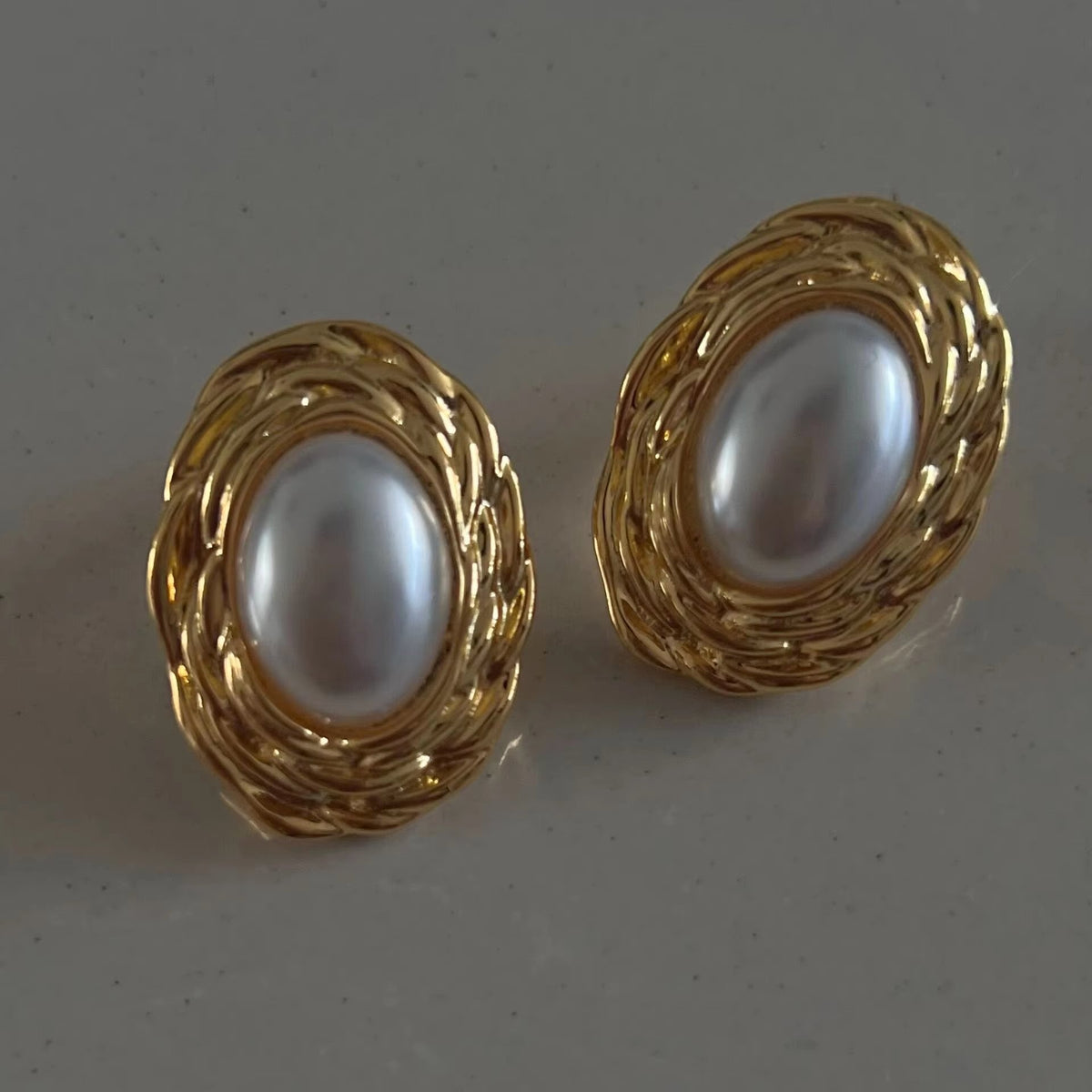 Sabine - 18k gold plated twisted stud earrings with freshwater pearls , gold color