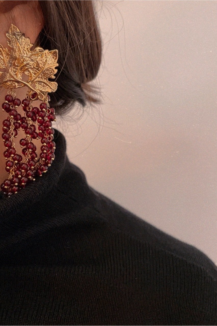 Apolline - 18k gold plated chandelier drop earrings with burgundy beads , gold color