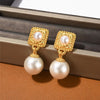 Theodora - 18k gold plated hoop earrings with pearl drops , gold color