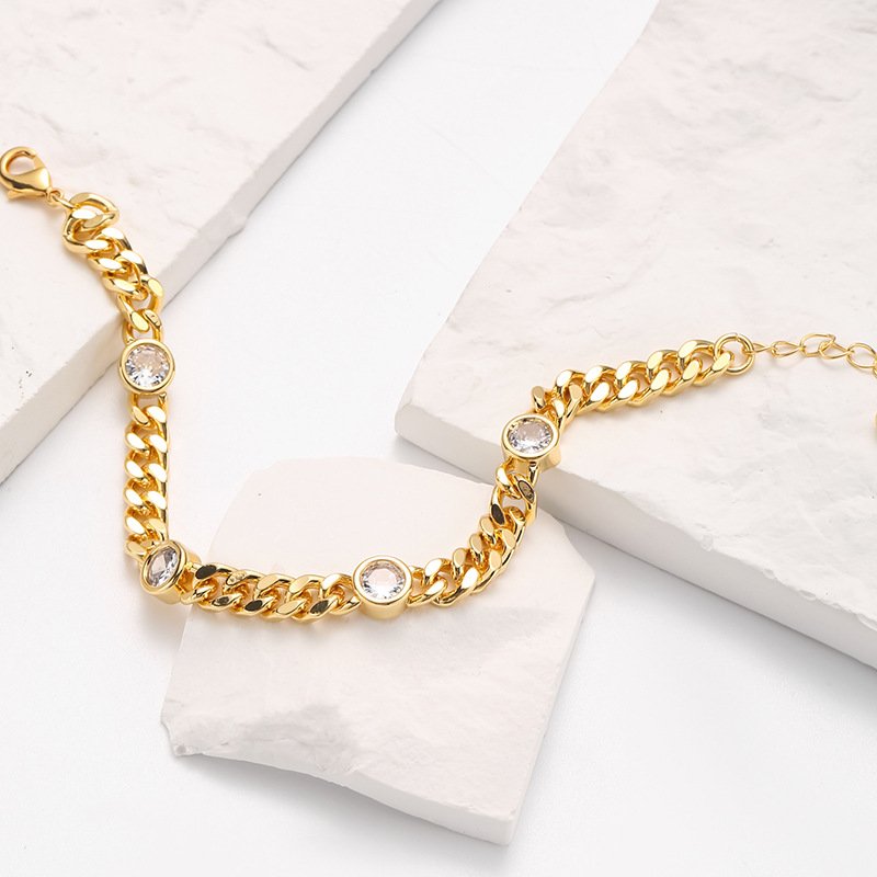 Ottilie - 18k gold plated chain bracelet with cubic zirconia , gold color