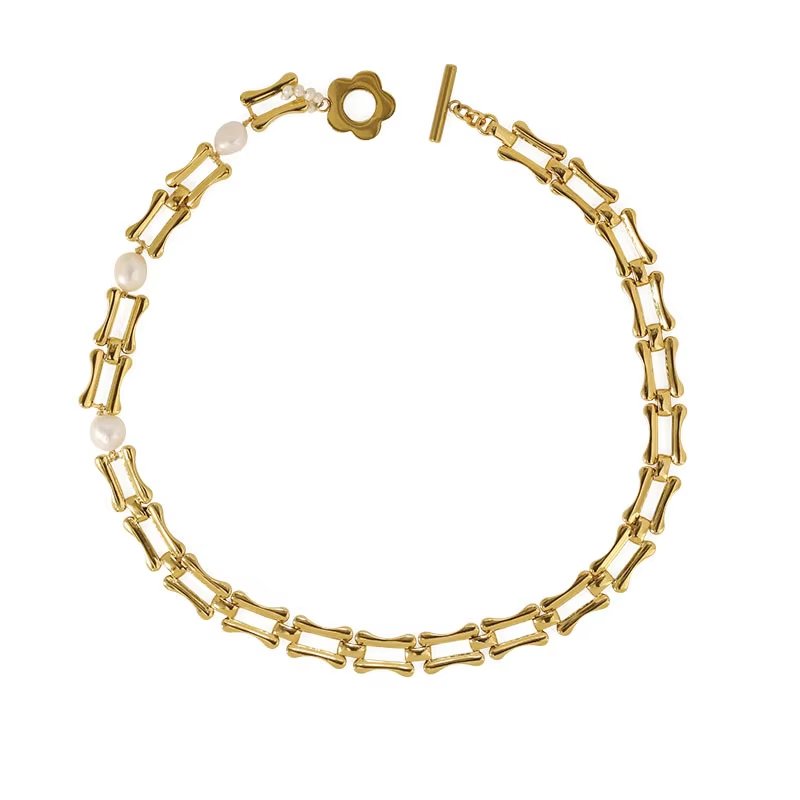 Lilou - 18k gold plated chain necklace with sculptural links , gold color
