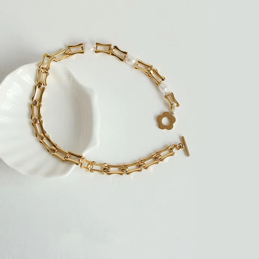 Lilou - 18k gold plated chain necklace with sculptural links , gold color