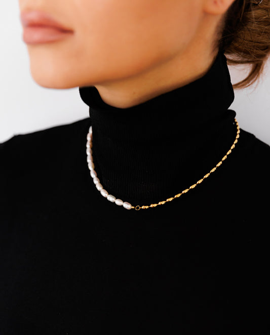 Mirabel - 18k gold plated  chain necklace with real pearls , gold color
