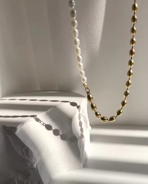 Mirabel - 18k gold plated  chain necklace with real pearls , gold color