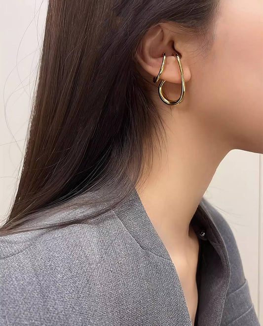 Elira - 18k gold plated modern looped design earrings , gold color