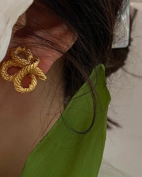 Flora - 18k gold plated knotted ropes design stud earrings