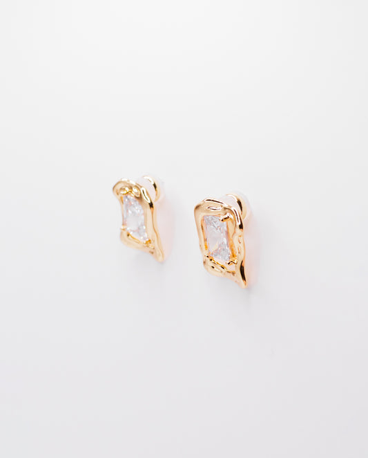 Daphne - old money style 18k gold plated earrings with square-cut white stone