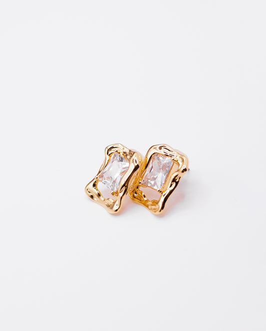 Daphne - old money style 18k gold plated earrings with square-cut white stone