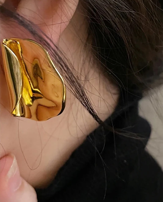Thalia - 18k gold plated large, asymmetrical curved shape earrings , gold color