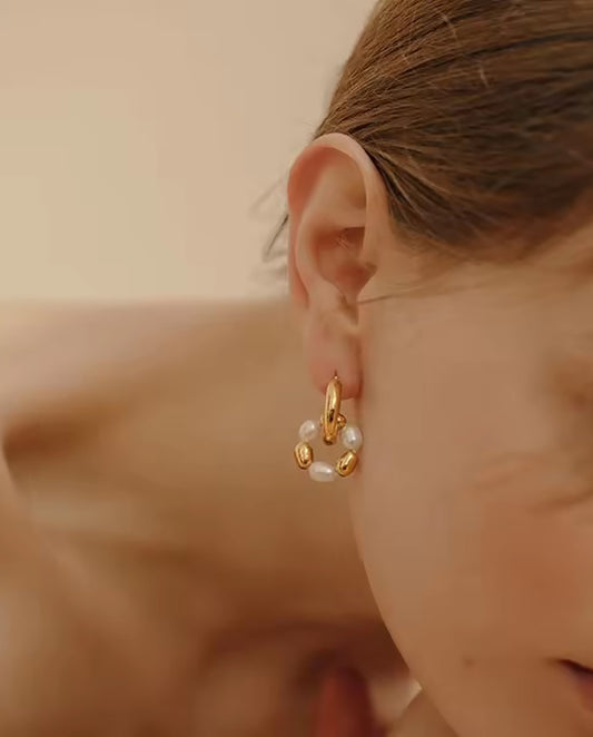 Faye - elegant 18k gold plated  hoop earrings adorned with a mix of pearls