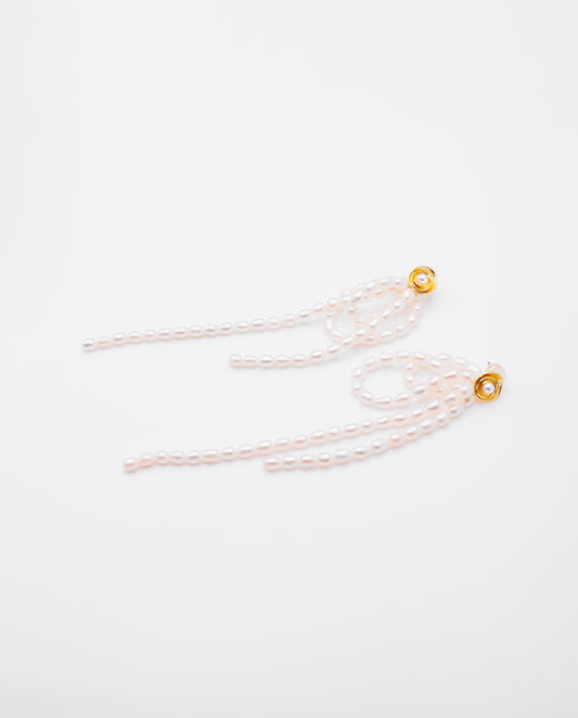 Celeste - 18k gold plated natural pearls studs , bow shape