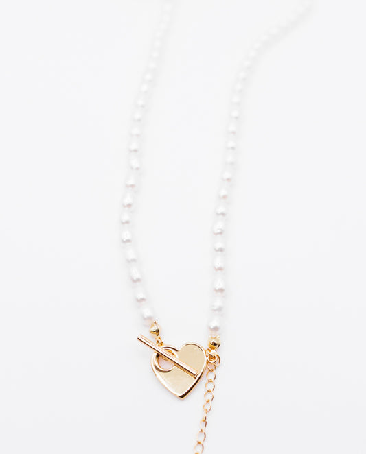 Ivy - real pearls elegant romantic necklace with 18k gold plated heart-shape pedant gold color
