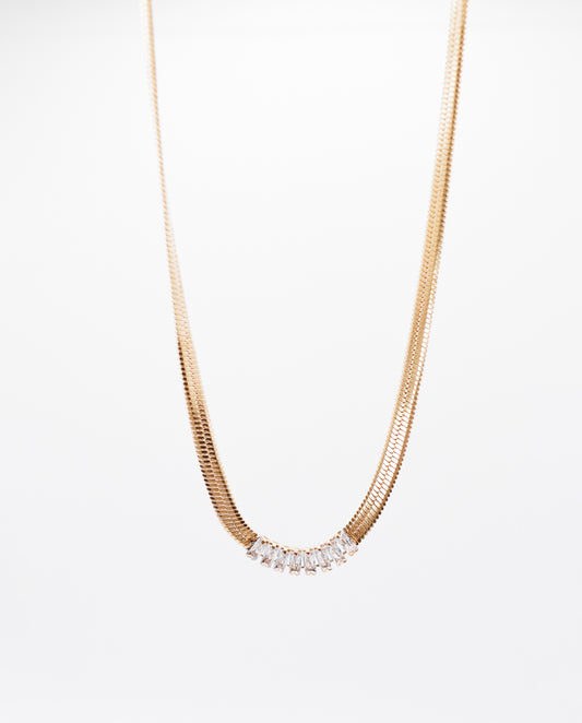 Maximilienne - 18k Gold Plated Chain Choker Necklace With Zirconia Stones Gold Color