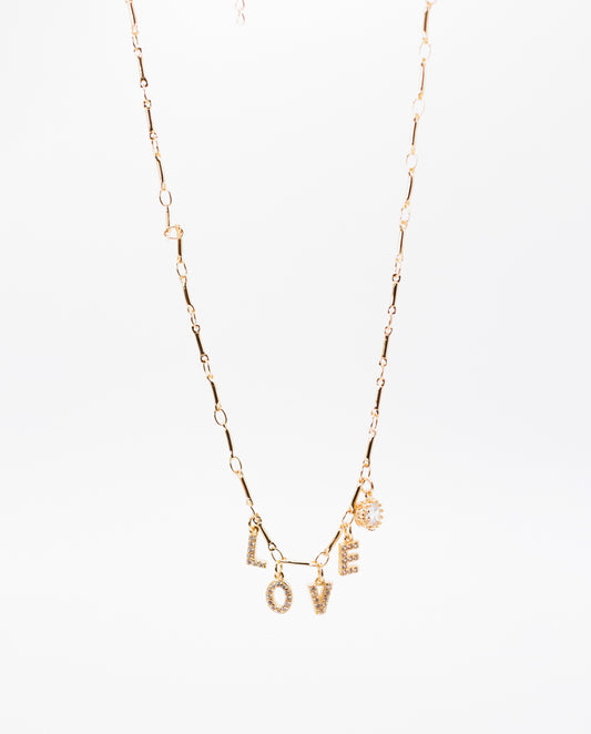 Lily-18k Gold Plated chain Necklace with pedants spelling word love gold color