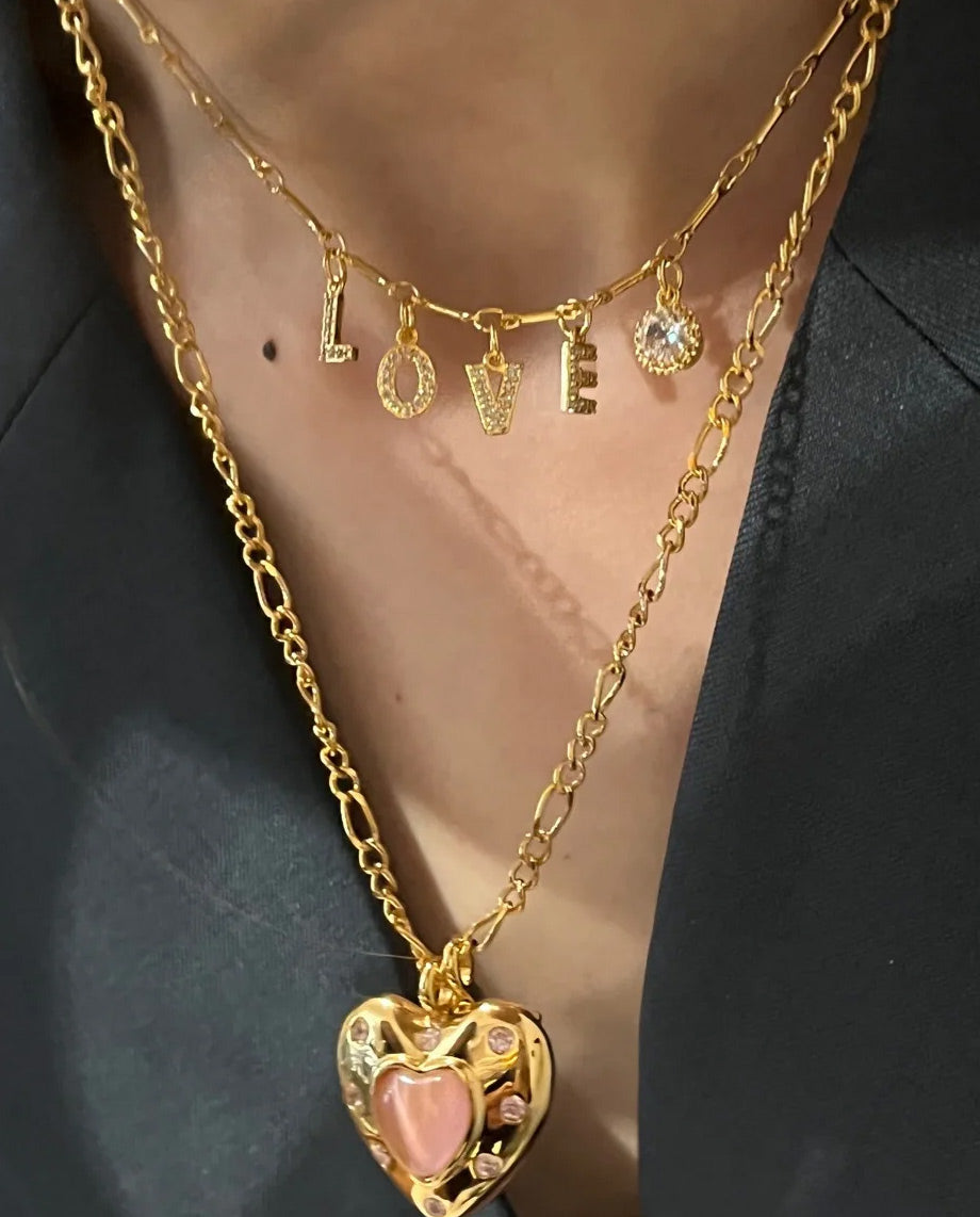 Lily-18k Gold Plated chain Necklace with pedants spelling word love gold color