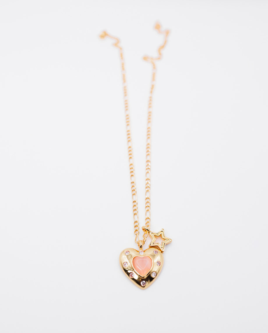 Leda - 18k gold plated chain necklace with heart-shape pedant gold color