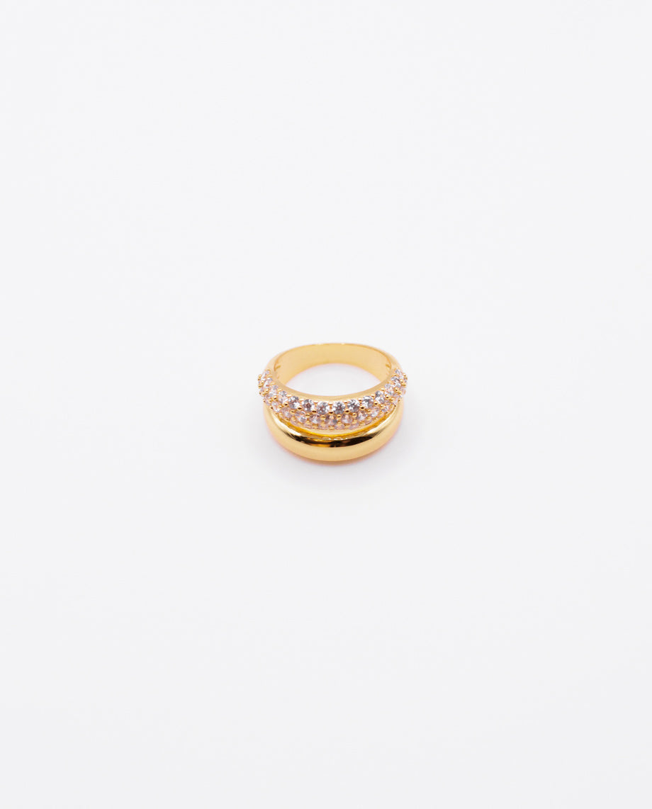 Evera - 18k gold plated sophisticated design ring with Zirconia Stones , gold color