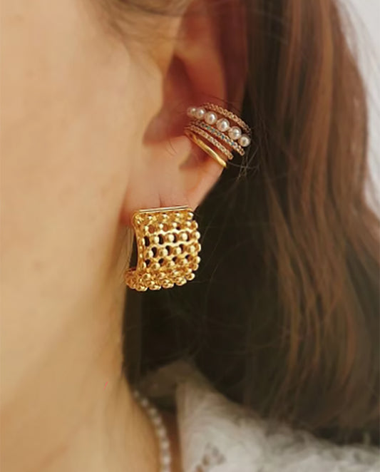 Rhea - 18k gold plate stylish earrings with a bold, textured design