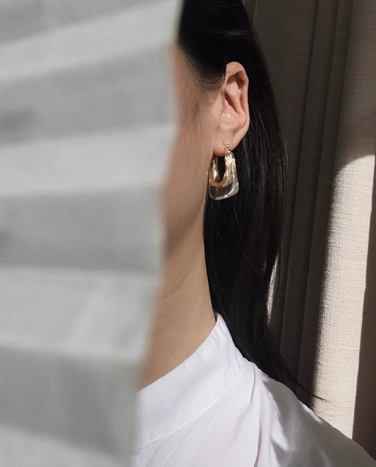 Nova - 18k gold plated white hoop-like shape earrings
