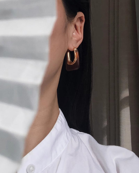 Nova - 18k gold plated brown hoop-like shape earrings