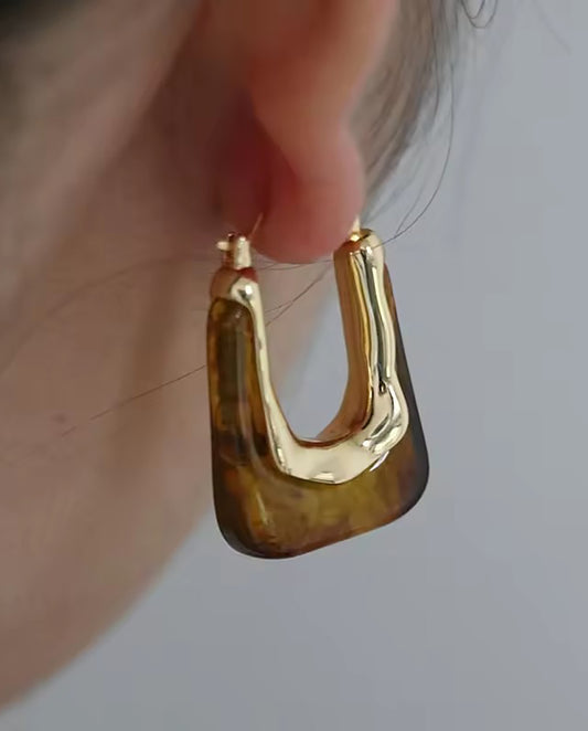 Nova - 18k gold plated brown hoop-like shape earrings