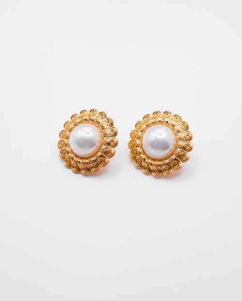 Ember - bold elegant 18k gold plated earrings with pearl-like accent