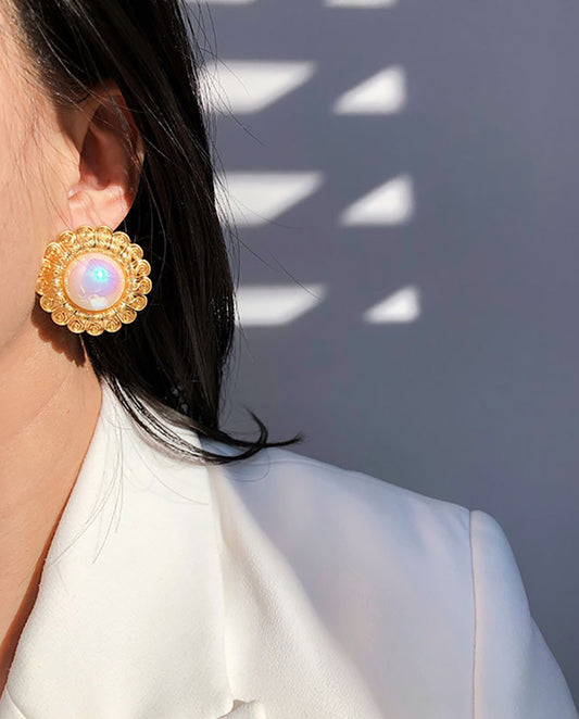Ember - bold elegant 18k gold plated earrings with pearl-like accent