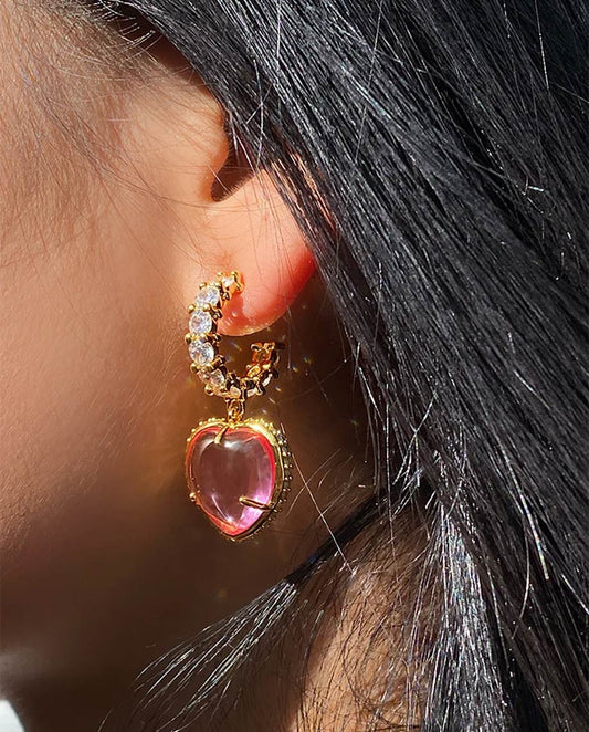 Lyrana - 18k gold plated romantic gold-tone earrings with pink stones