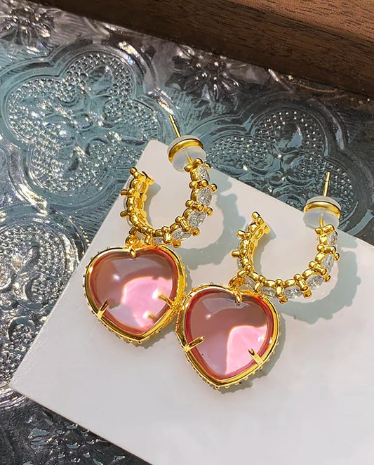 Lyrana - 18k gold plated romantic gold-tone earrings with pink stones