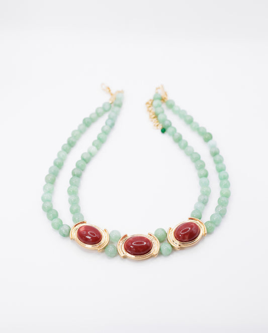 Zadie - double strands of green beads necklace with 18k gold plated finishing