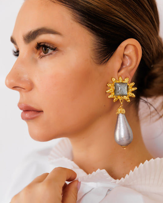 Sable - 18k gold plated opulent and statement-making design earrings silver