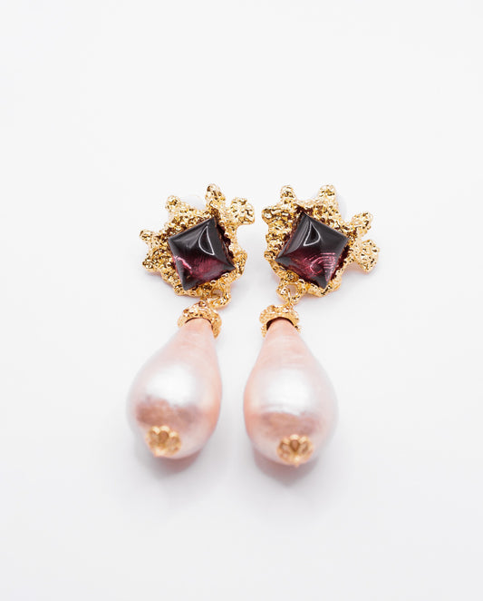 Sable - 18k gold plated opulent and statement-making design earrings red