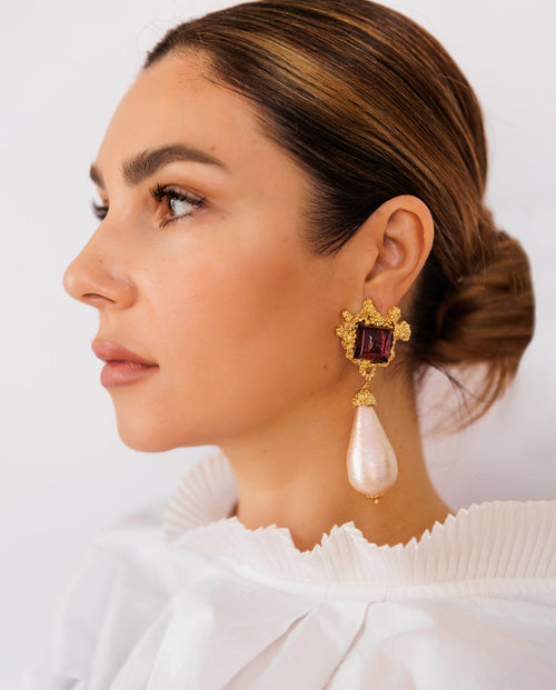 Sable - 18k gold plated opulent and statement-making design earrings red