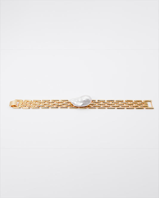 Zephira - 18k gold plated chain bracelet with natural pearl , gold color