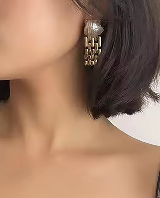 Zephira - 18k gold plated striking and creative design earrings that combines golden rectangular links