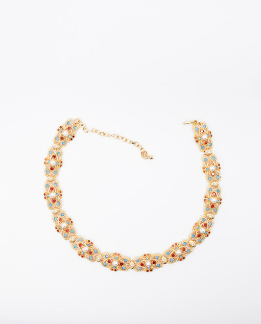Delilah - Choker 18k Gold Plated  Necklace Bold and Ornate Gold Color with Multicolor Stones