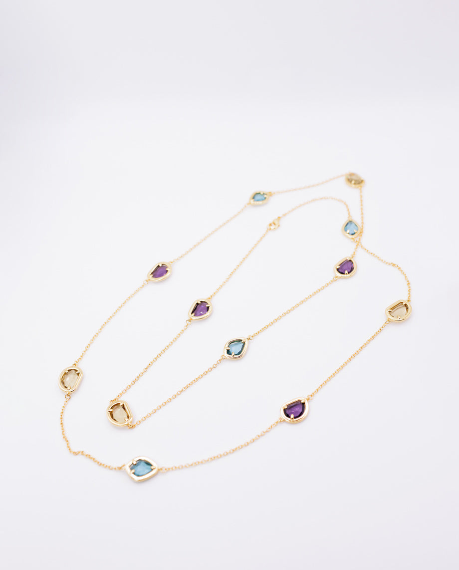 Celestielle - 18k Gold Plated Necklace Multi - Colored Stones Gold Color