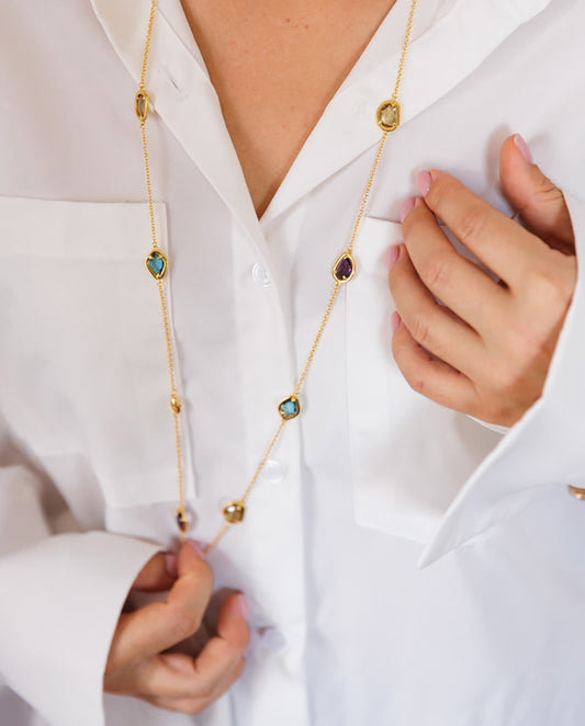 Celestielle - 18k Gold Plated Necklace Multi - Colored Stones Gold Color