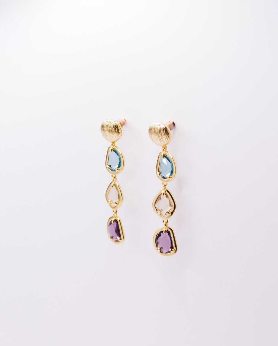 Celestielle - three multi-colored gemstone 18k gold plated drop earrings