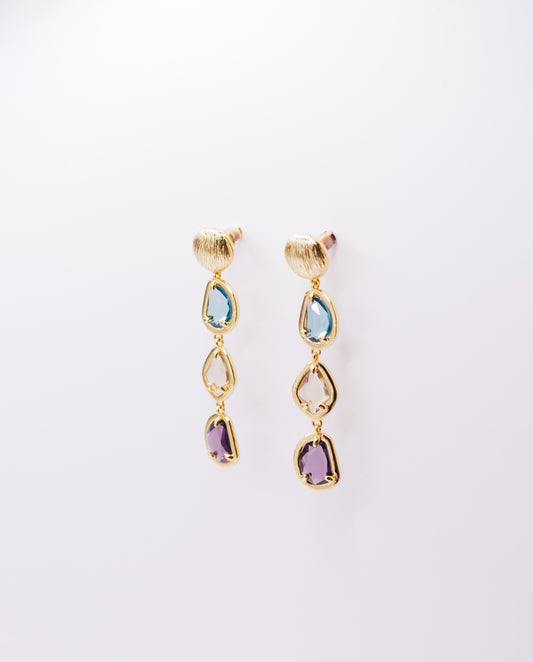 Celestielle - three multi-colored gemstone 18k gold plated drop earrings