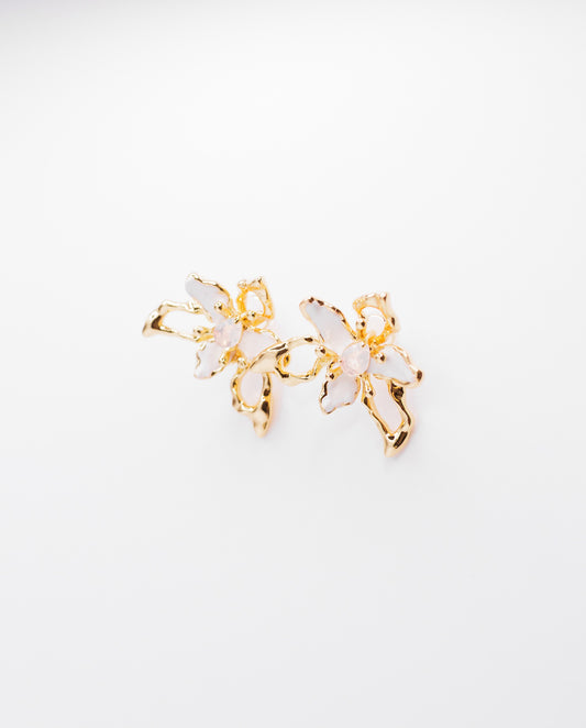 Orchid - 18k gold plated floral design earrings